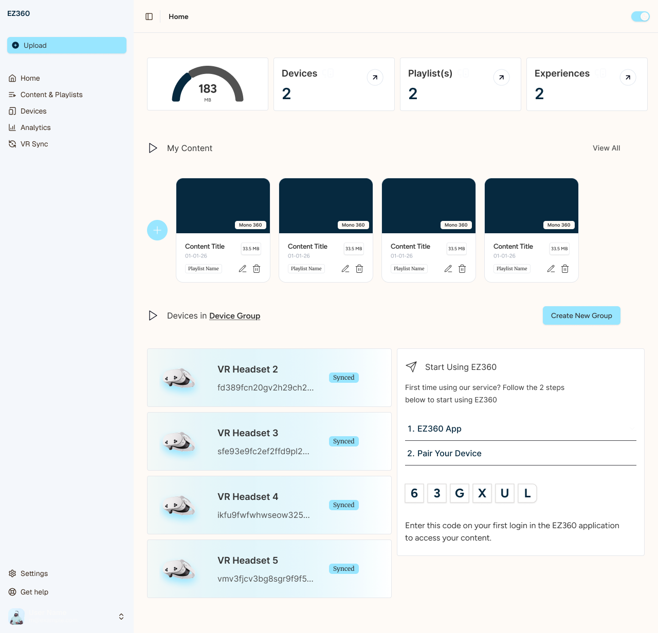 EZ360 dashboard preview